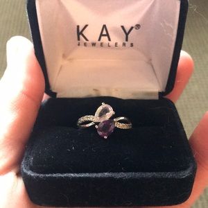amethyst birth stone with diamond accent ring